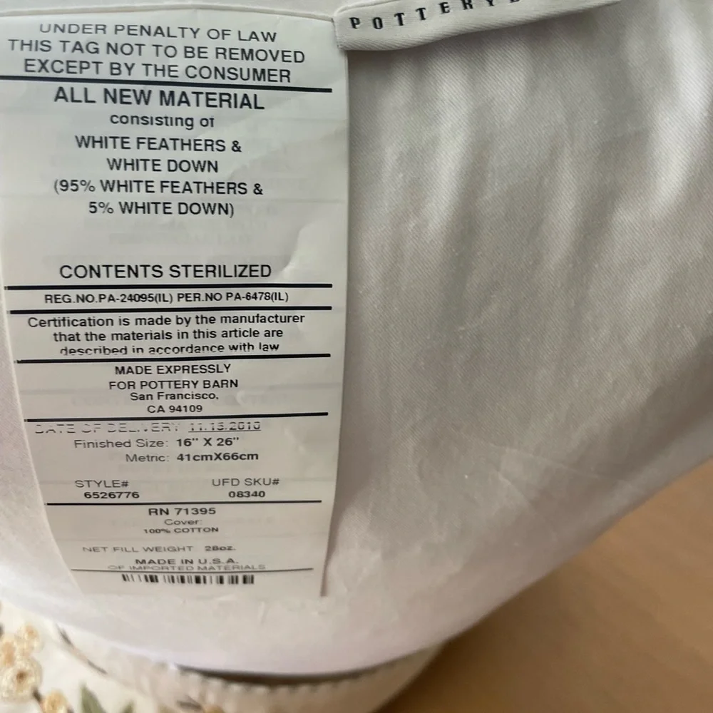 POTTERY BARN LINEN COTTON EMBROIDERED THROW PILLOW 16x26