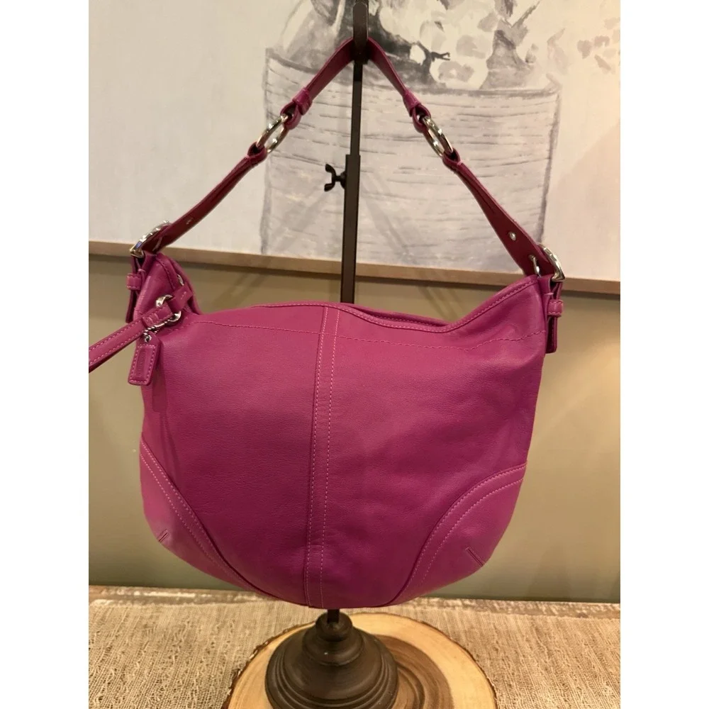 Coach Hobo Top Zip Raspberry Leather Hobo‎ Shoulder Bag  #3651  Rare Authentic