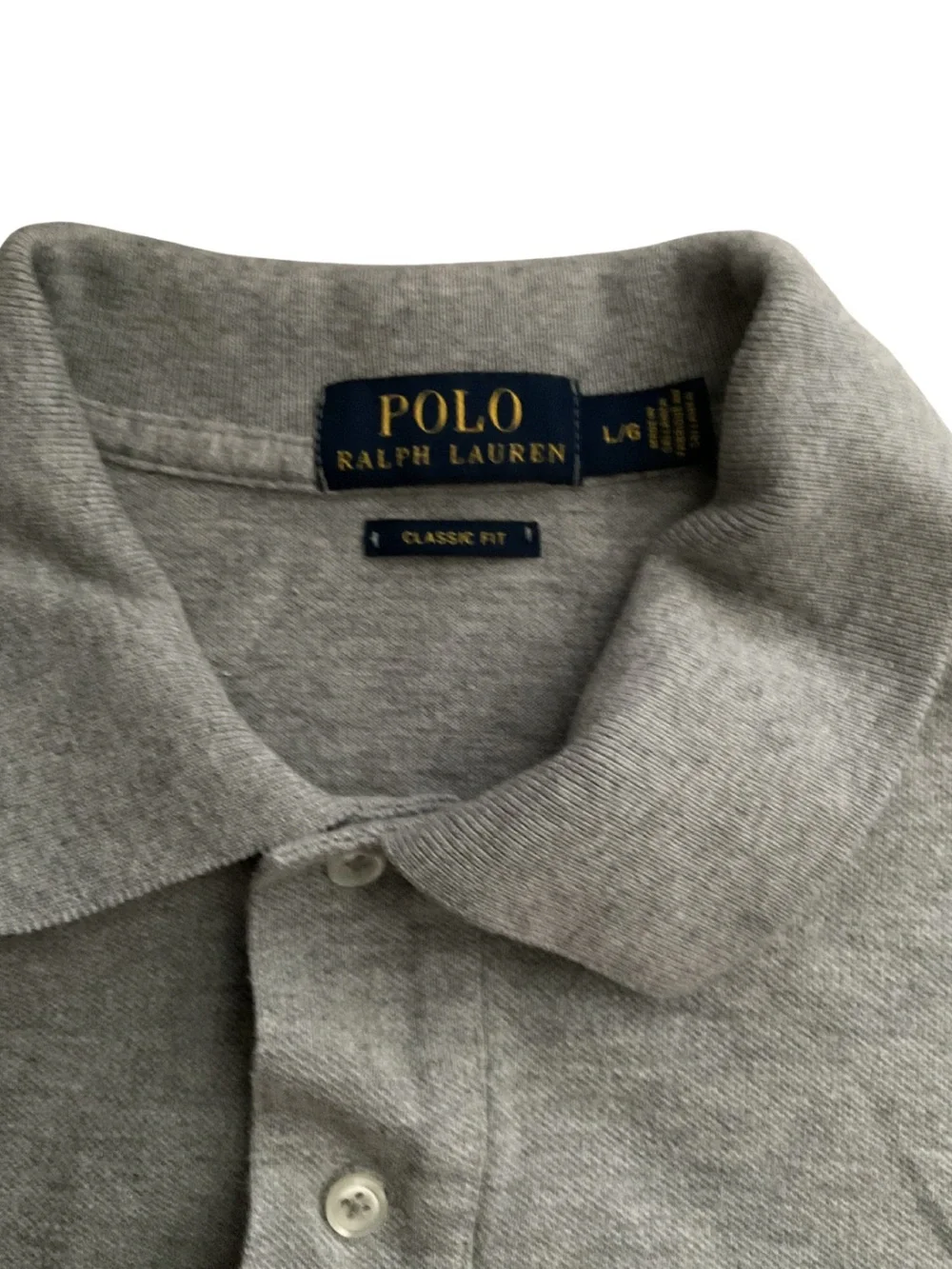 Ralph Lauren Men's Light Gray Polo Shirt with Navy Pony Men L Preppy Travel