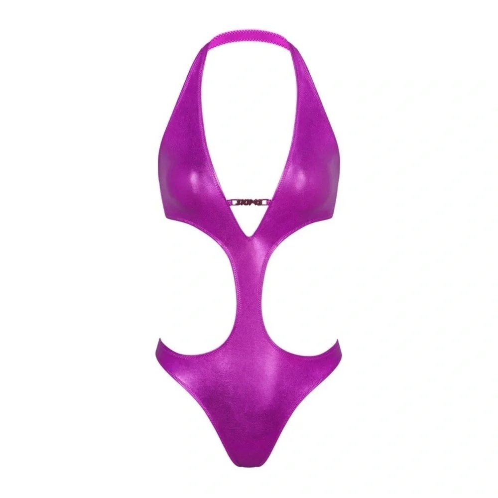 💜SKIMS  (C4) METALLIC SWIM MONOKINI SWIMSUIT IN DRAGON FRUIT 2X NWT
