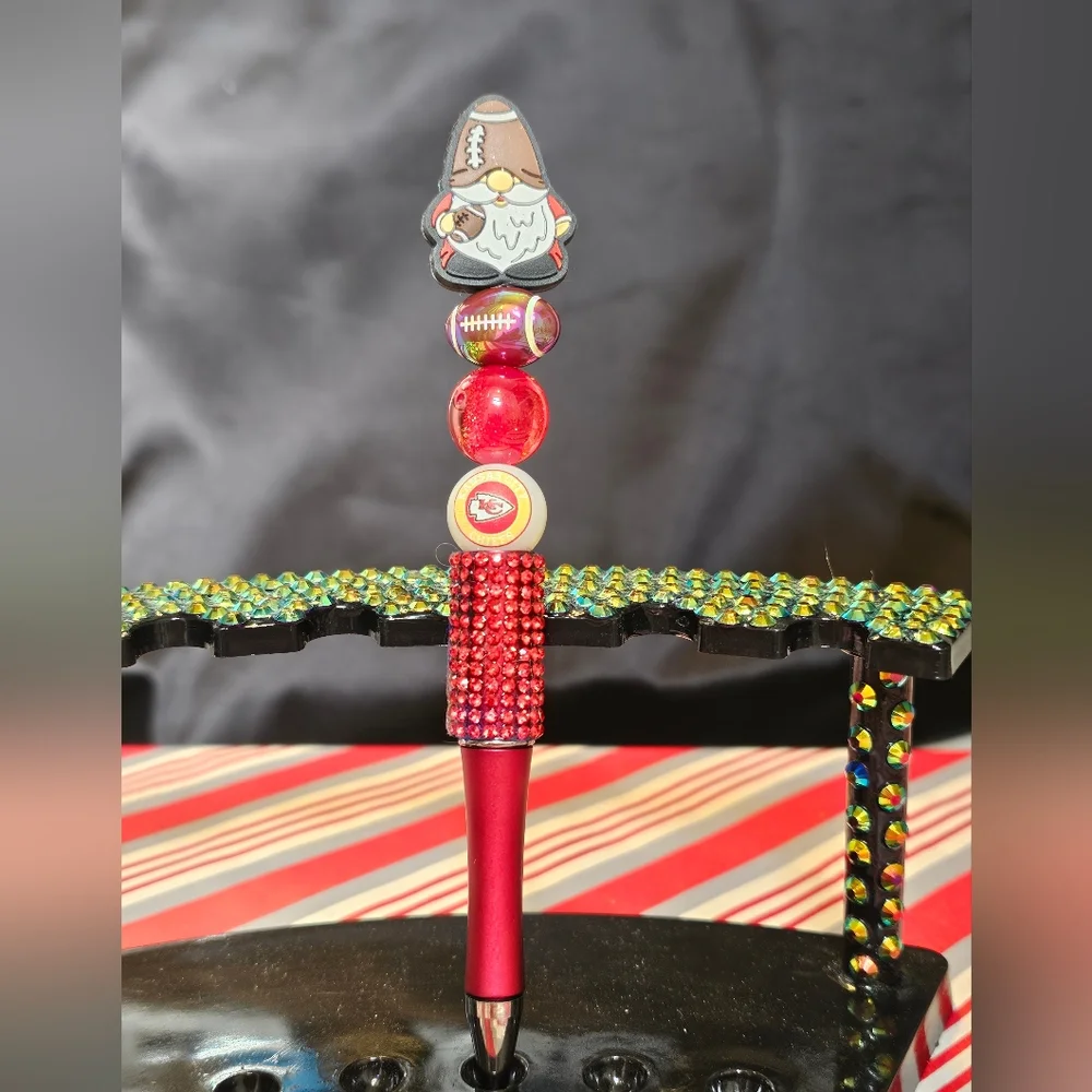 NFL Kansas City Chiefs Sparkly/Blingy Custom Created Super Fan Beaded Pen