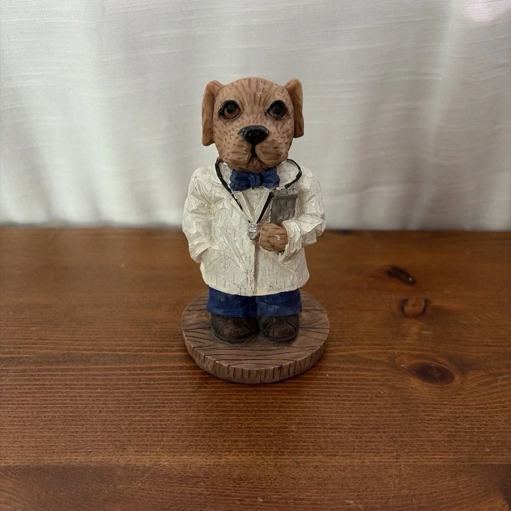 Vintage Resin Dog Figurine Wearing Doctor's Uniforme White Coat Doggy