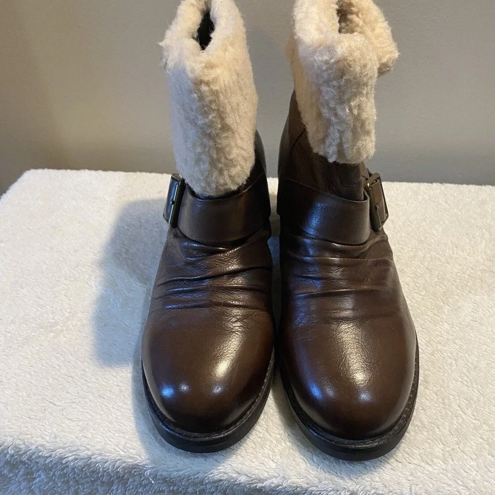 Tara M Debbie Brown Leather Fur Winter Boots Womens Sz‎ 8.5