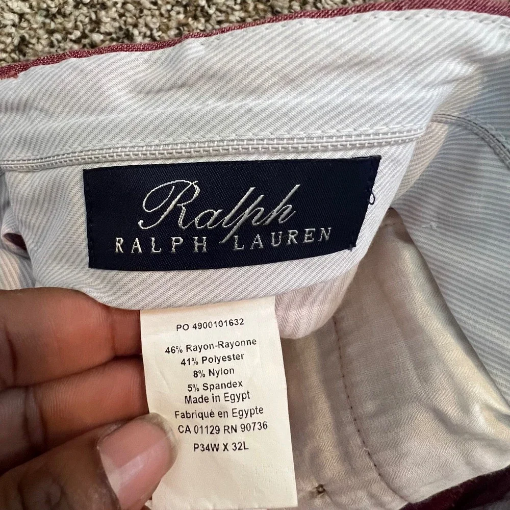 Ralph Lauren Mens Pleated Dress Pants Rose Pink Slub Texture Cuffed 34W x 32L