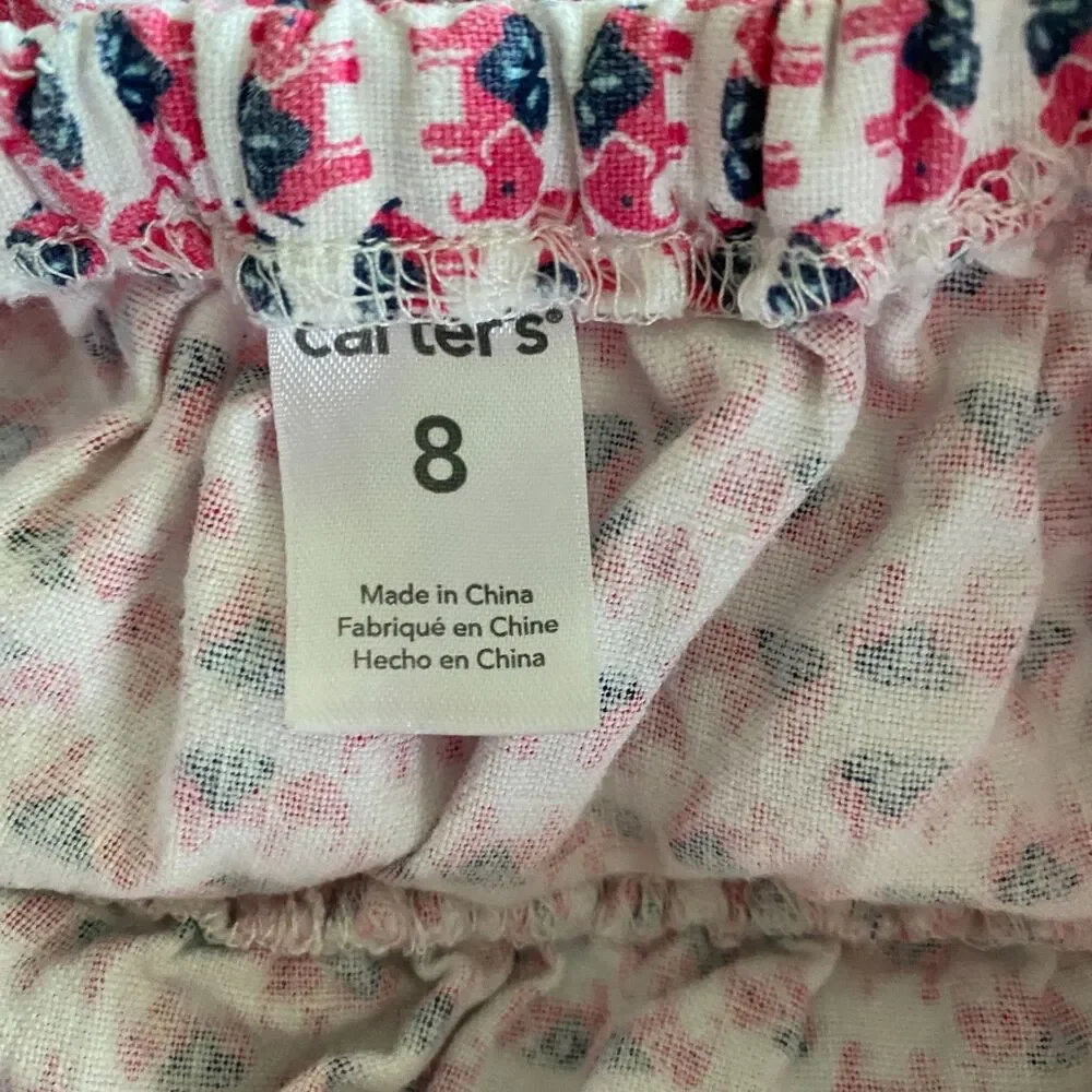 Carter's Crossed Back Elephant Prince Linen Blend Dress Girls' 8