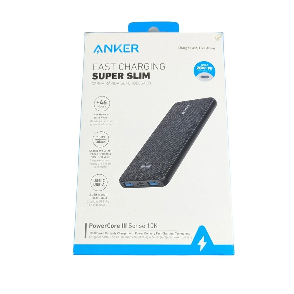 Aa9U‎ Anker 10000 mAh Fast Charge Power Bank Dual USB, USB-C - A1248 Slim Design