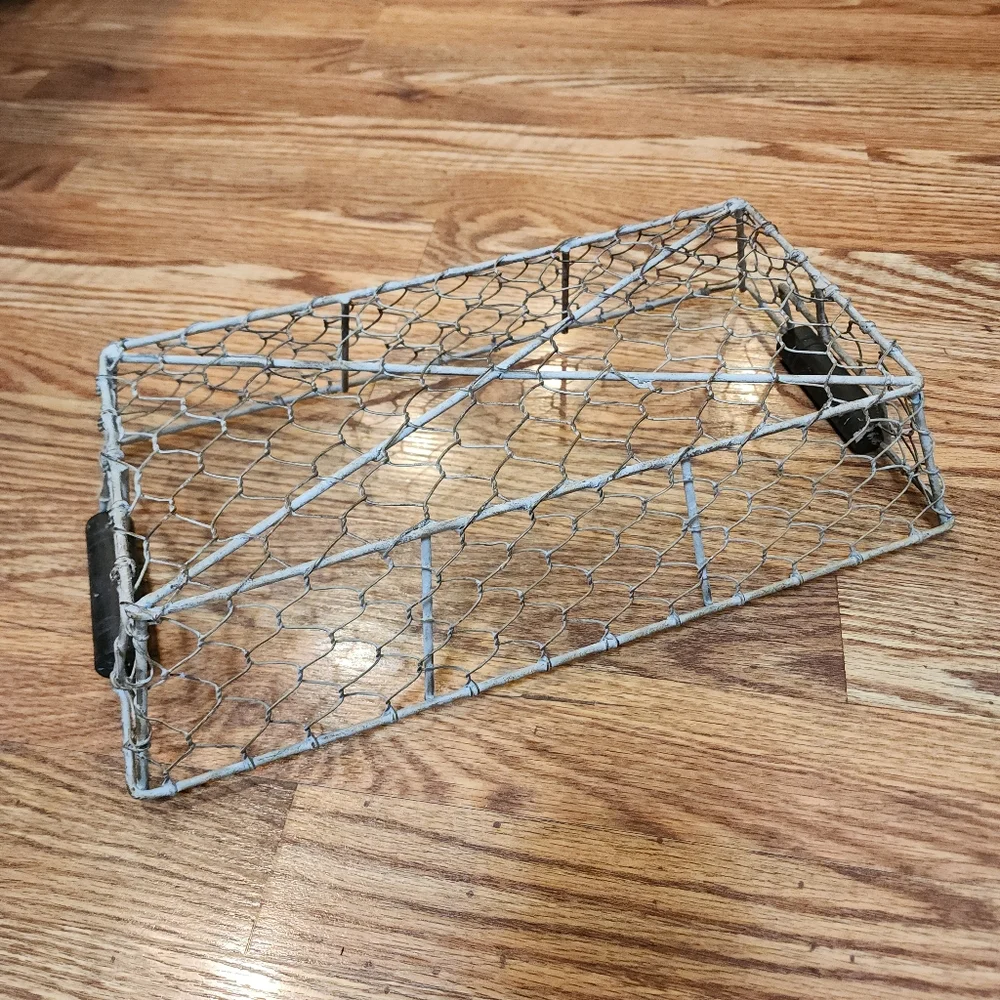 Vintage Chicken Wire Basket with Black Handles