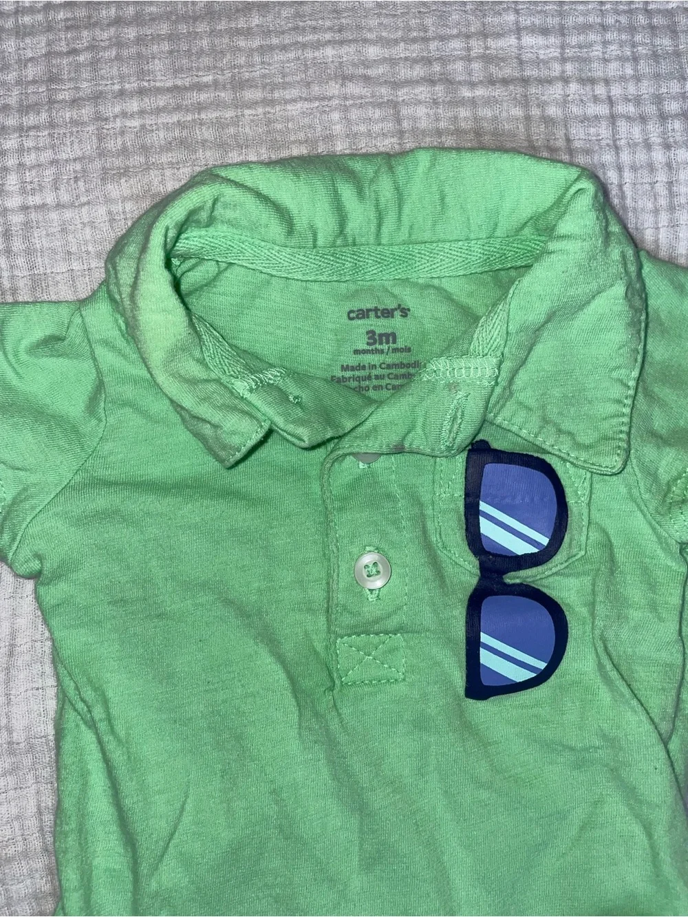 Carter's Bright Green Polo Onesie with Blue Sunglasses Patch