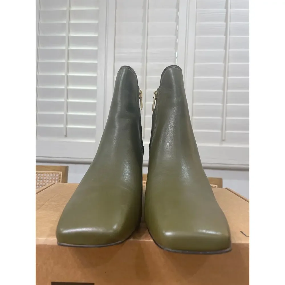Franco Sarto Waxton Chelsea Boot Olive Green Leather Size 6.5 NIB Square Toe