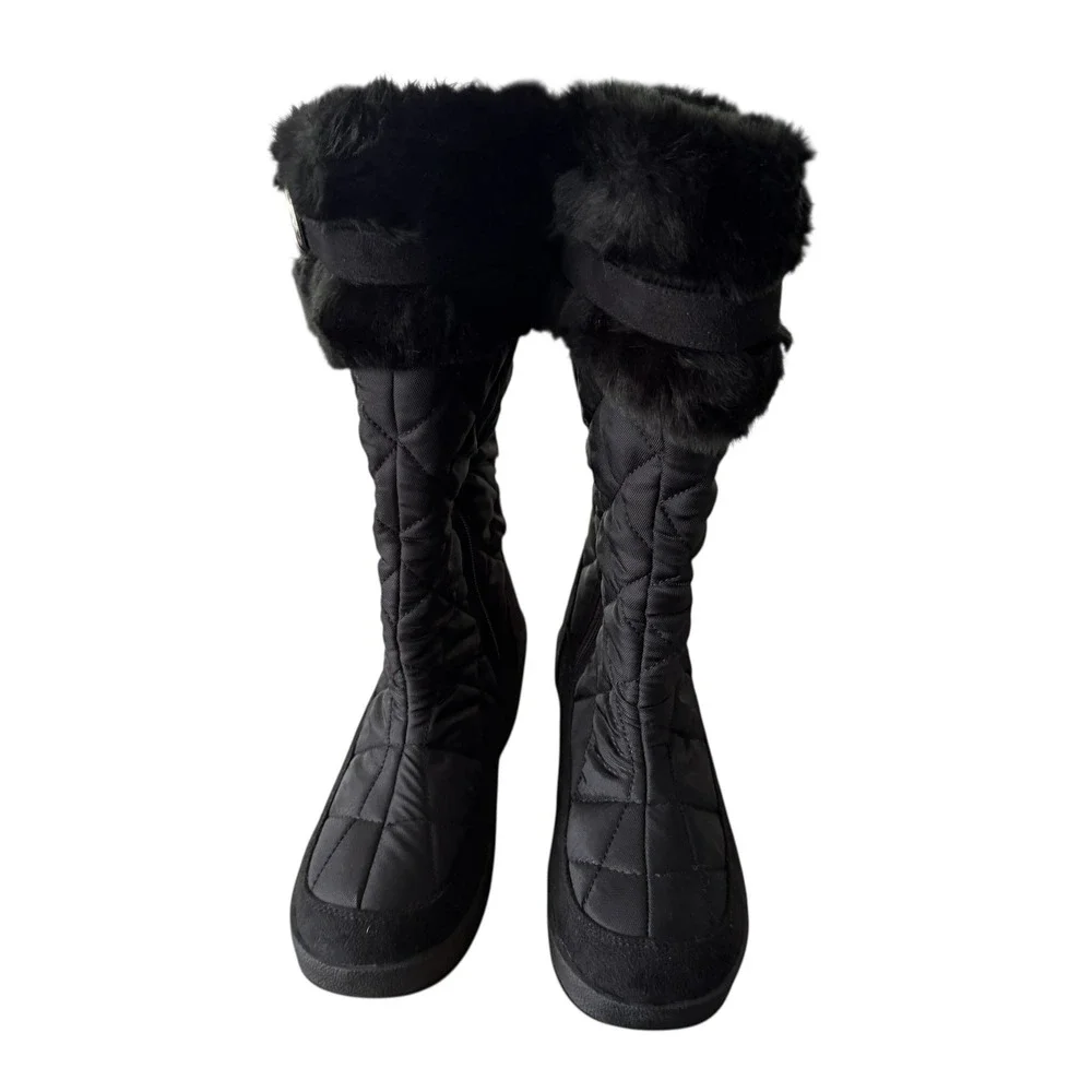 Canyon River Blues Womens Black Quilted Faux Fur Wedge Winter Boots Size 10M