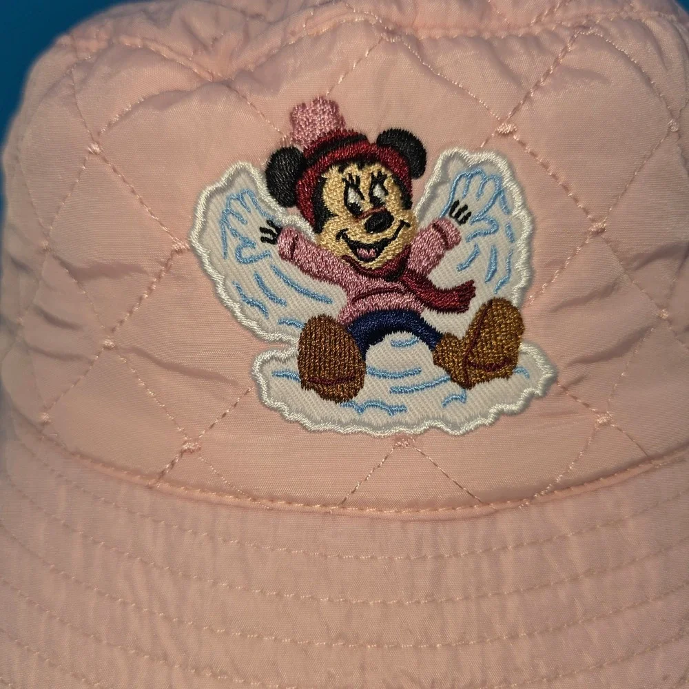 Disney Parks Minnie Mouse Pink‎ Quilted Bucket Hat Youth Snow Angel Embroidered