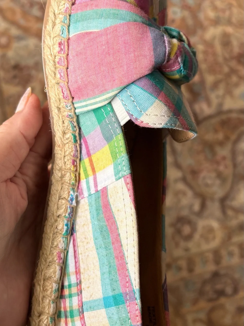 Talbots Pastel Plaid Knot-Top Espadrilles in Pink and Teal