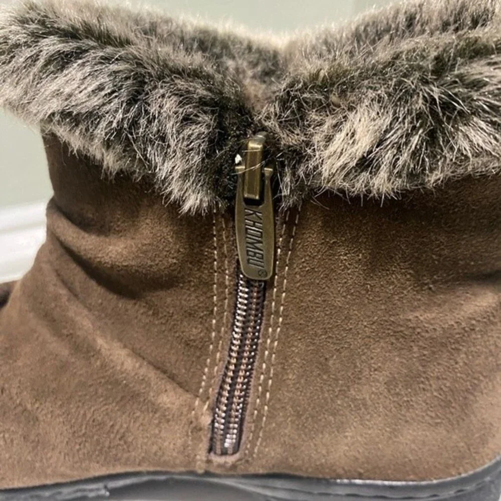 All Weather Brown Faux Suede/Fur Ankle Boots by Khombu-size 7