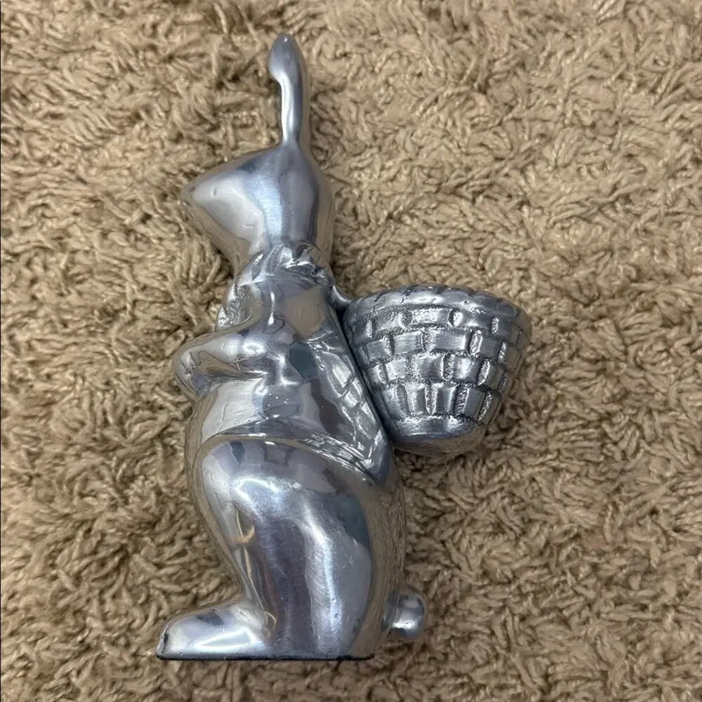 Pottery Barn Pewter Metal Bunny Rabbit Easter Votive Taper Candle Holder