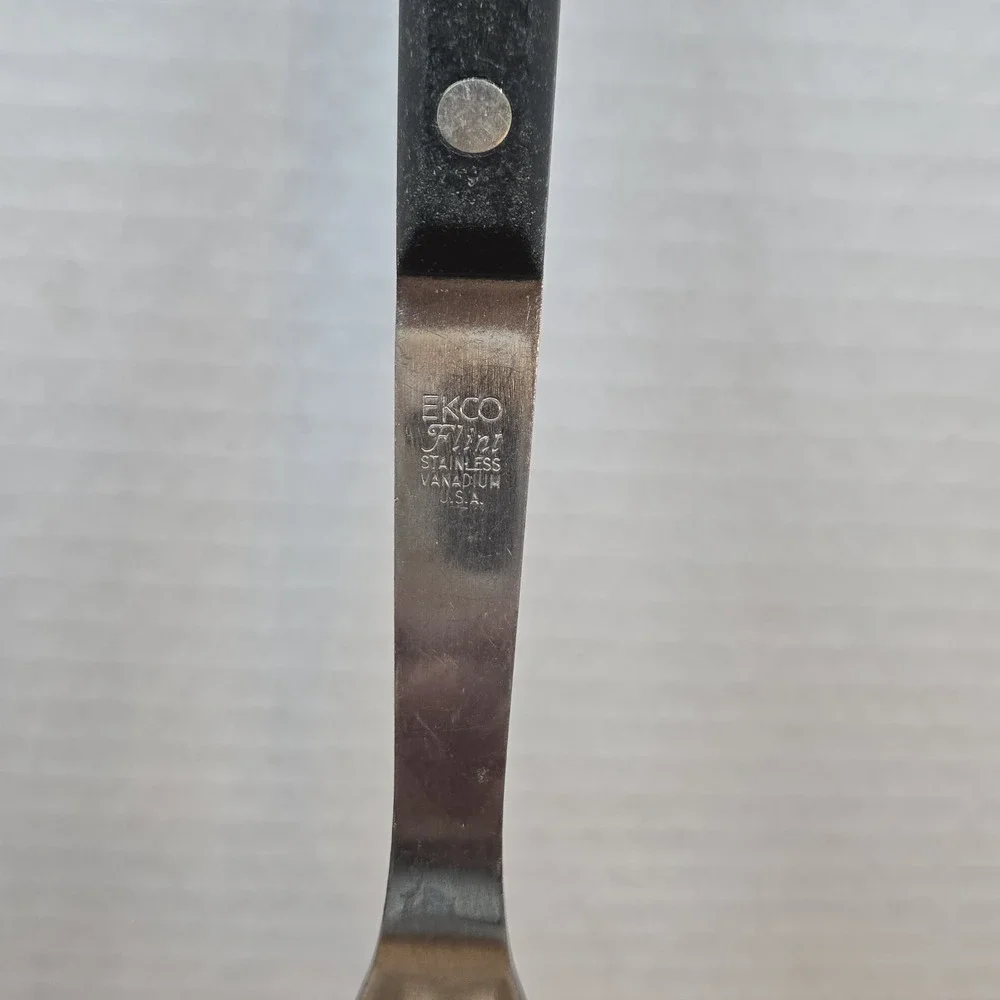Vintage EKCO Eterna‎ Stainless Vanadium Meat Carving Fork USA Black Rivet Handle