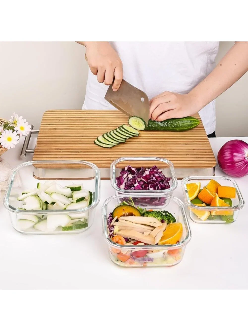 8 Pack Airtight Glass Meal Prep Containers with Lids, Leak Proof Bento Boxes