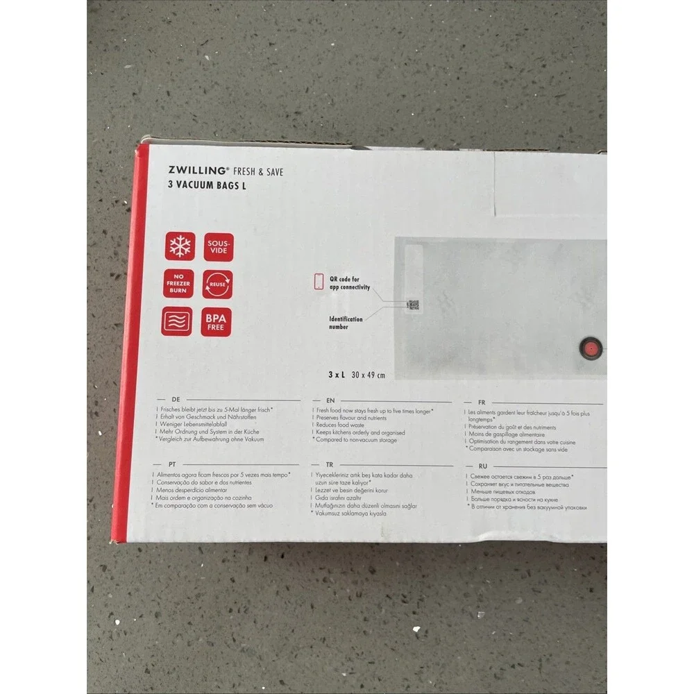ZWILLING Fresh & Save Set 3-pc Vacuum Sealer Bag for Food, 2 1/4 Gallon UNOPENED