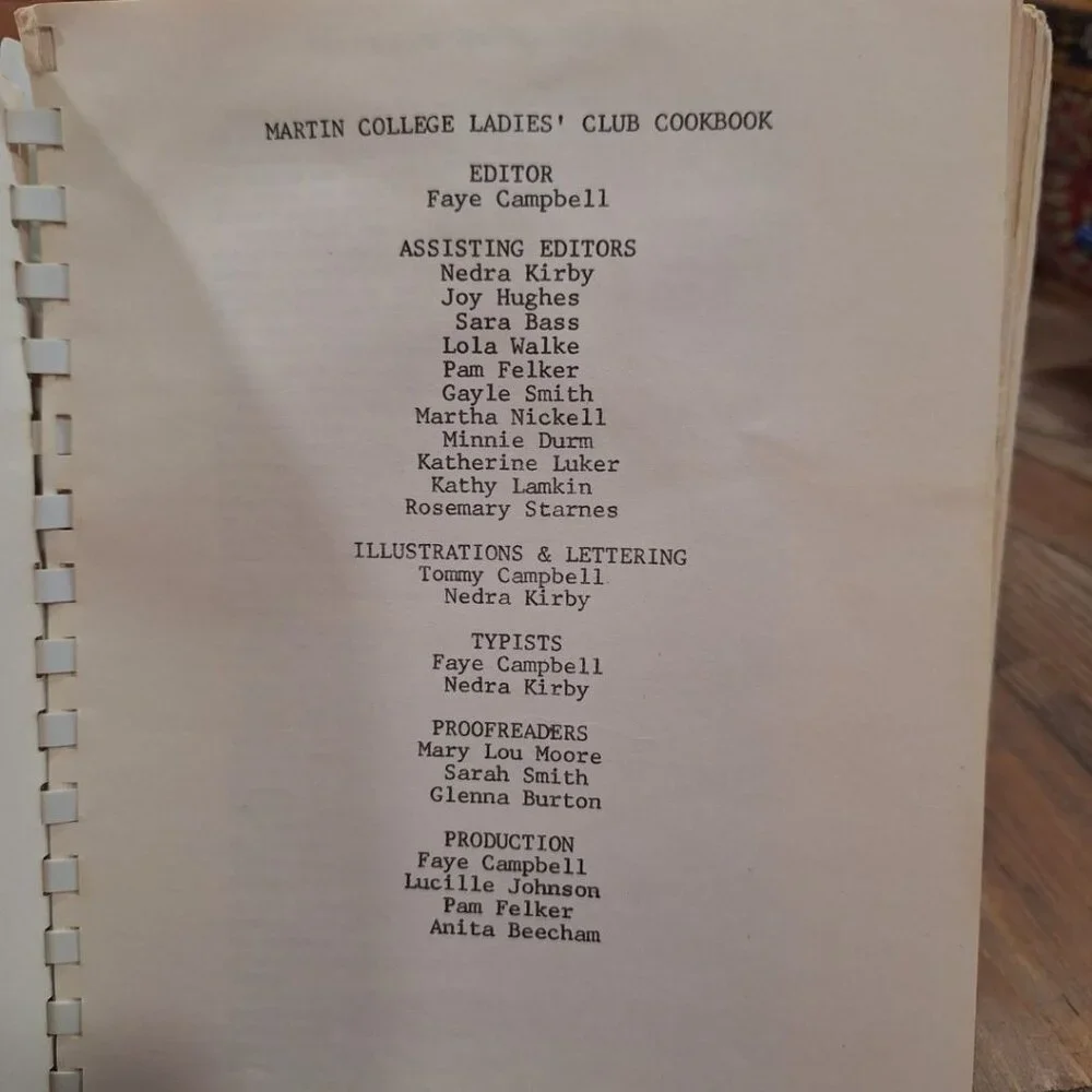 Martins College Ladies Club Cook Book martin college