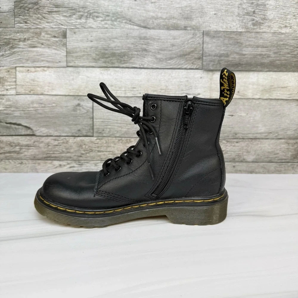 Dr. Martens Junior 1460 Youth Size 2 Black Leather Combat Boots Zip Up