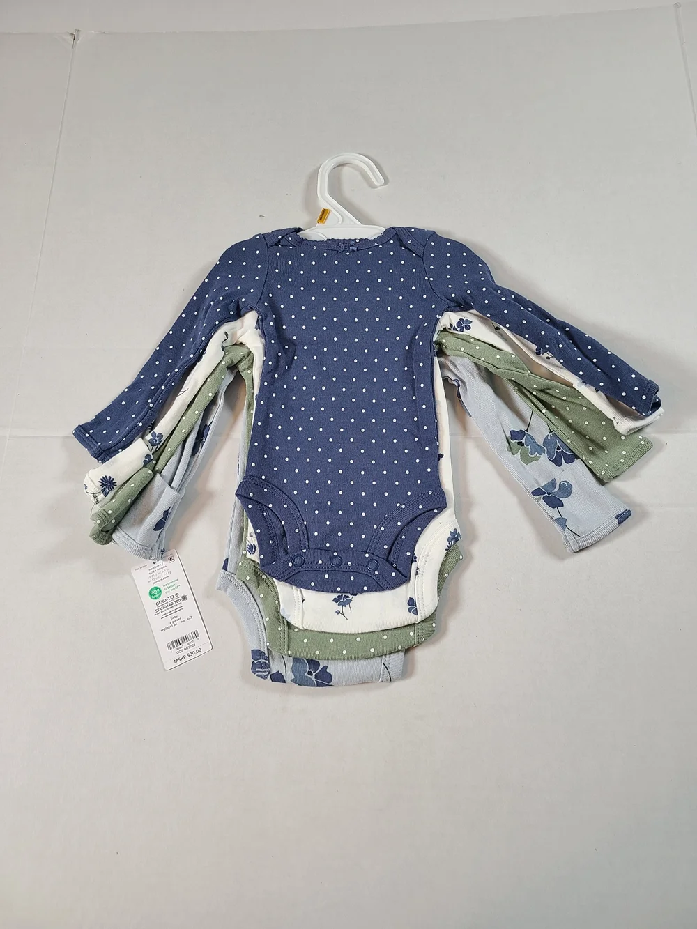 Carter's White and Green Baby 4-Pack One-Pieces