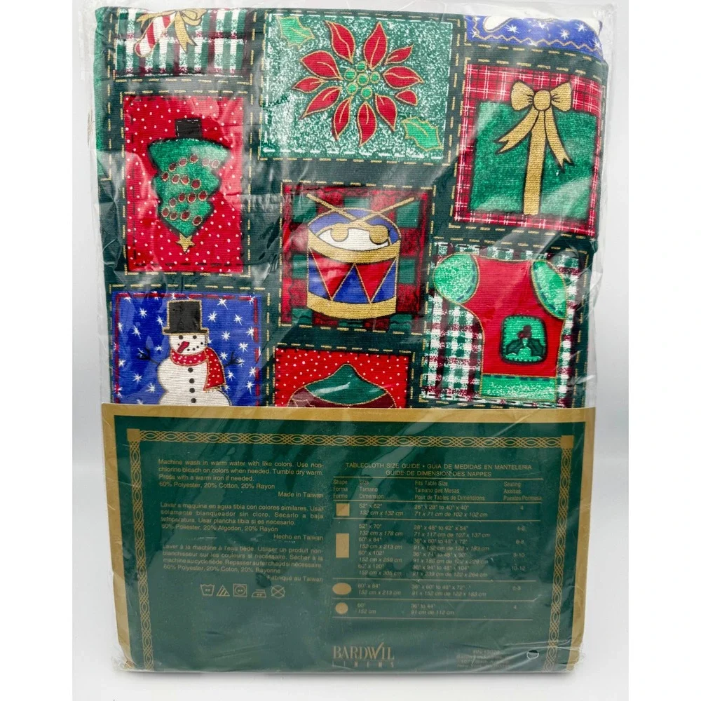 New Vintage Bardwil Country Christmas Patchwork Tablecloth 60x84 Oblong Woven