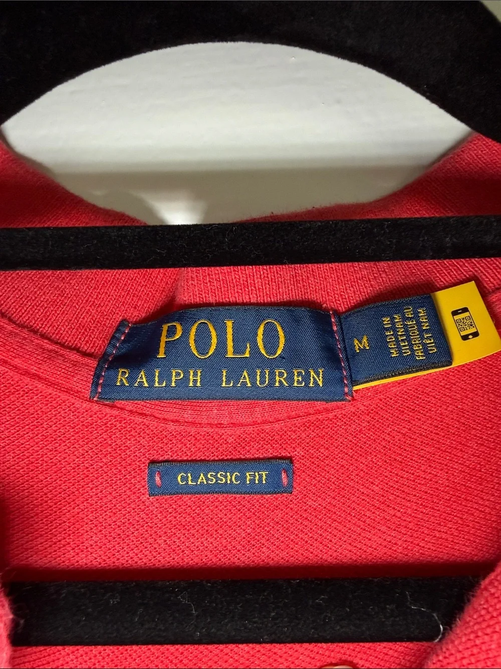 Ralph Lauren Red Long-Sleeve Polo with Blue Pony Logo Classic Fit Sz M