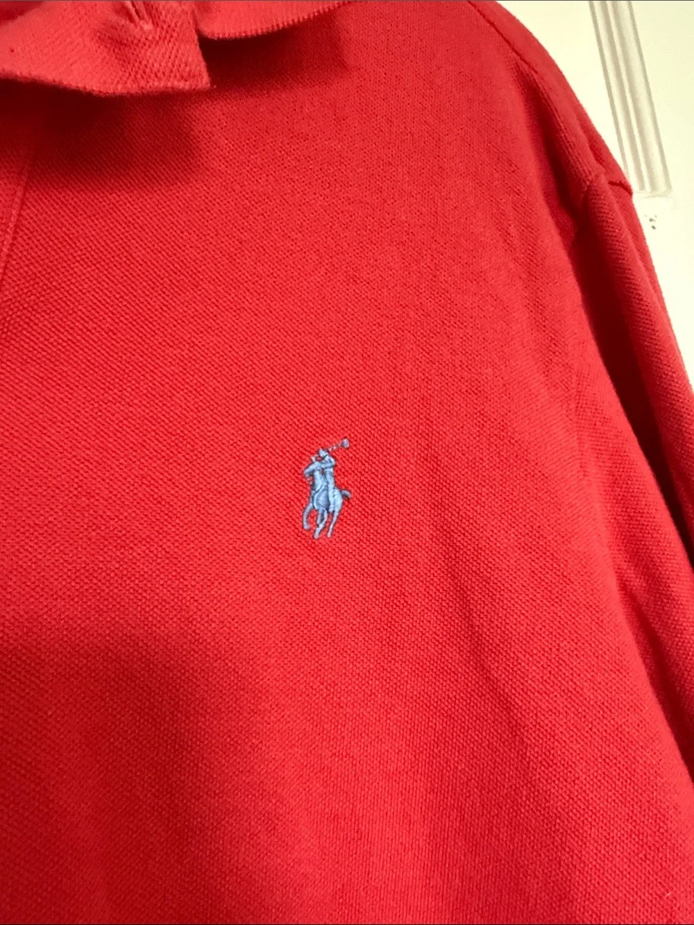 Ralph Lauren Red Long-Sleeve Polo with Blue Pony Logo Classic Fit Sz M