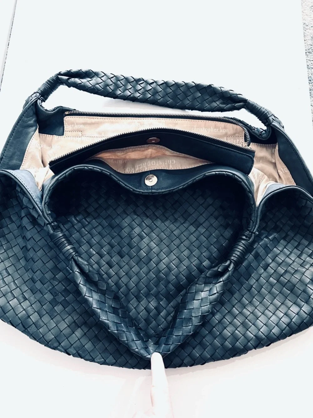 Christopher Kon Woven Leather Hobo Shoulder Bag in Blue