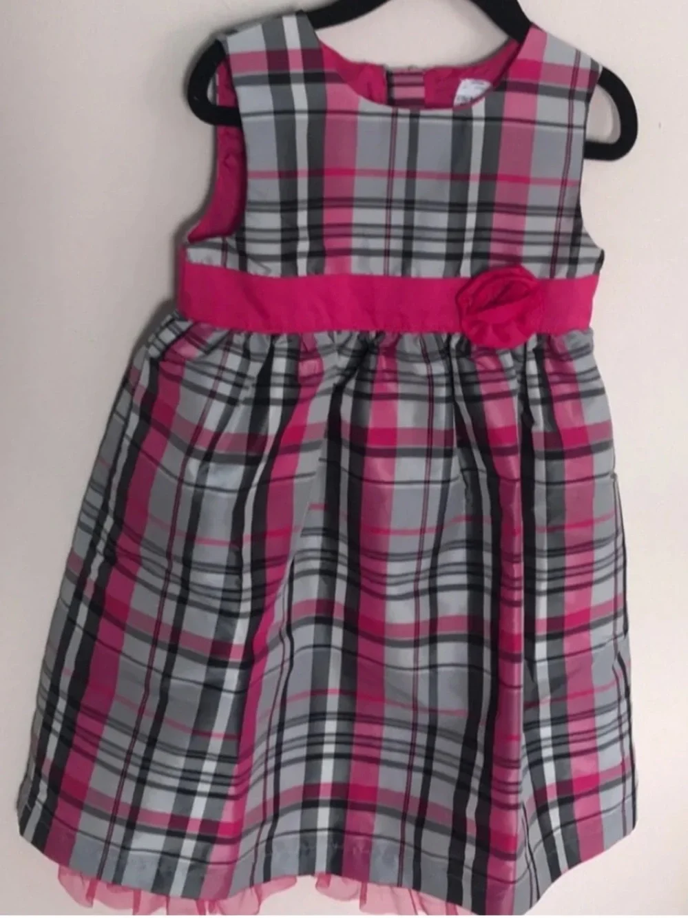 Carter’s pink white black grey plaid taffeta holiday dress size 4