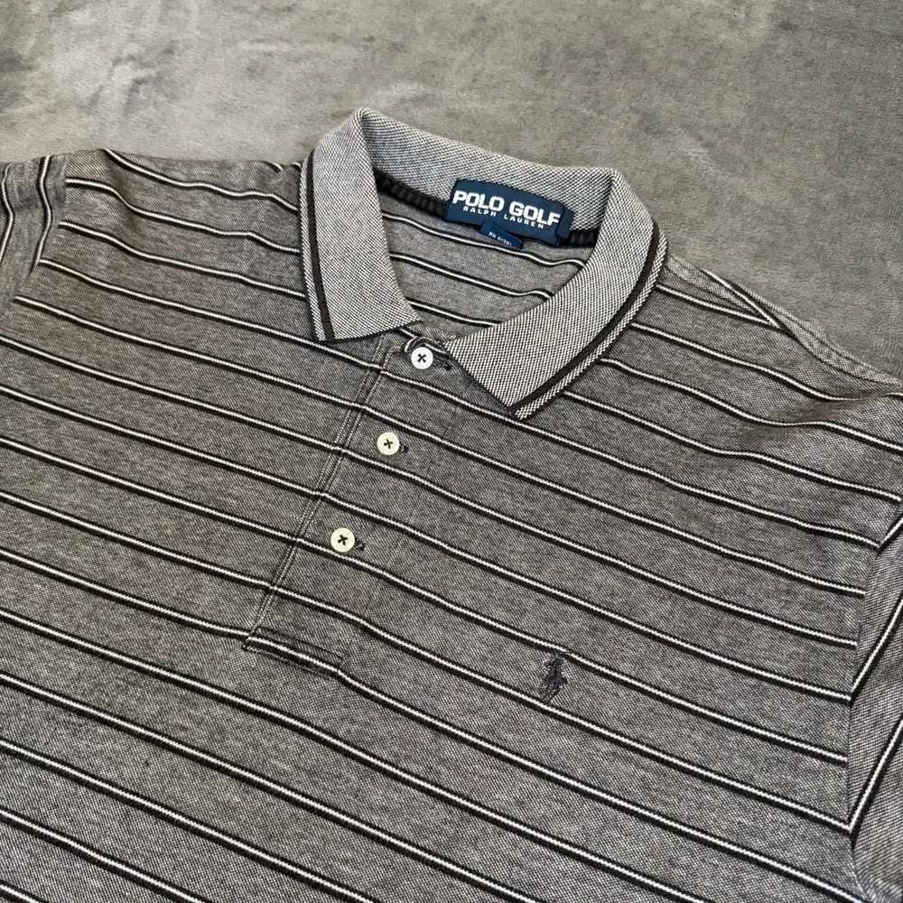 Polo Golf Ralph Lauren Polo Shirt Mens Extra Large Gray Black Striped Cotton