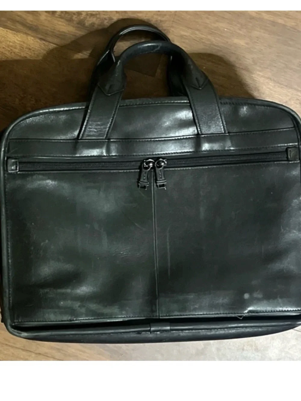 TUMI Alpha Leather Expandable Organizer Laptop Bag Solid Black 96141DH