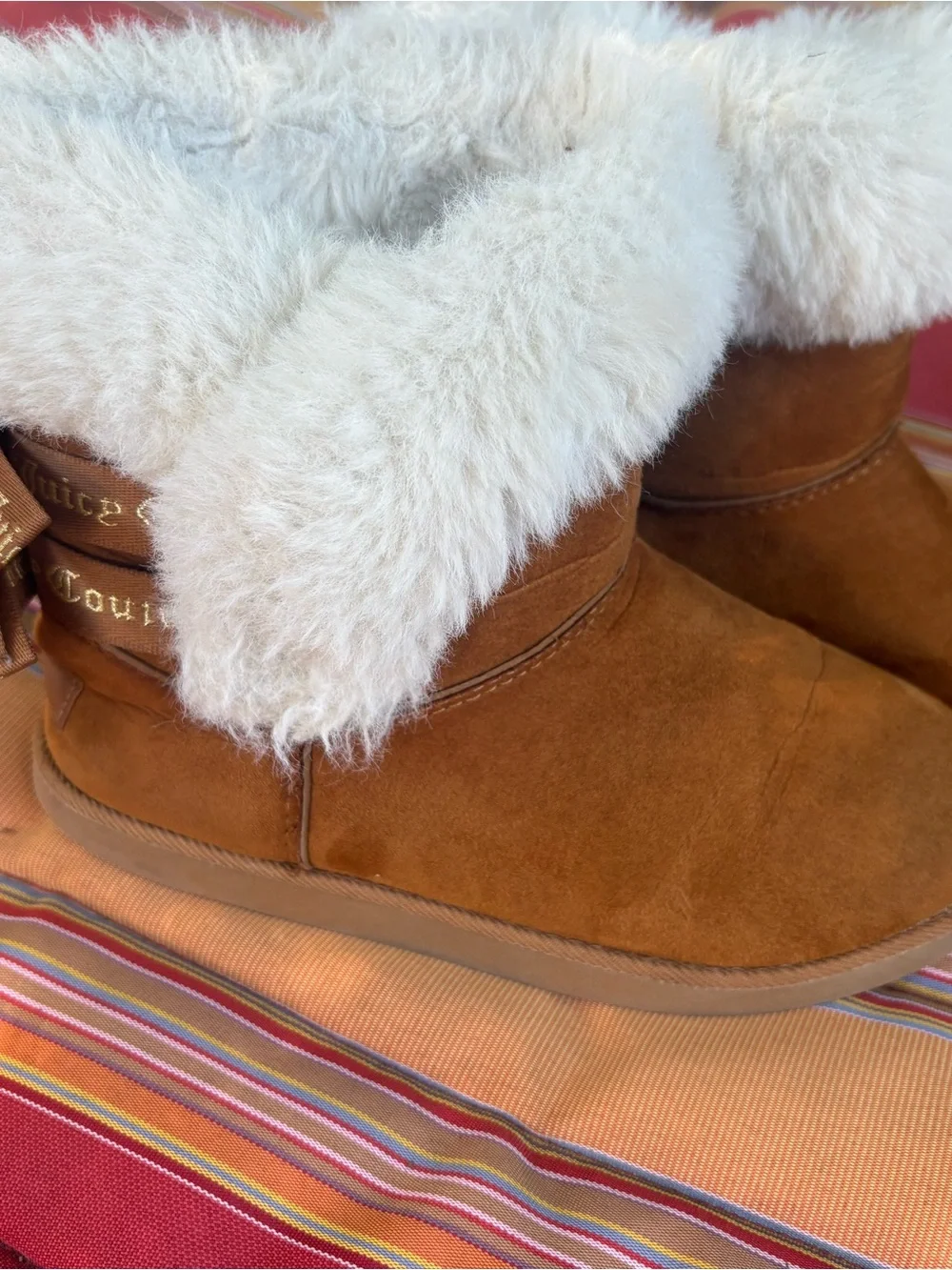 Juicy Couture Chestnut Suede Winter Boots with Cream Faux Fur Cuff