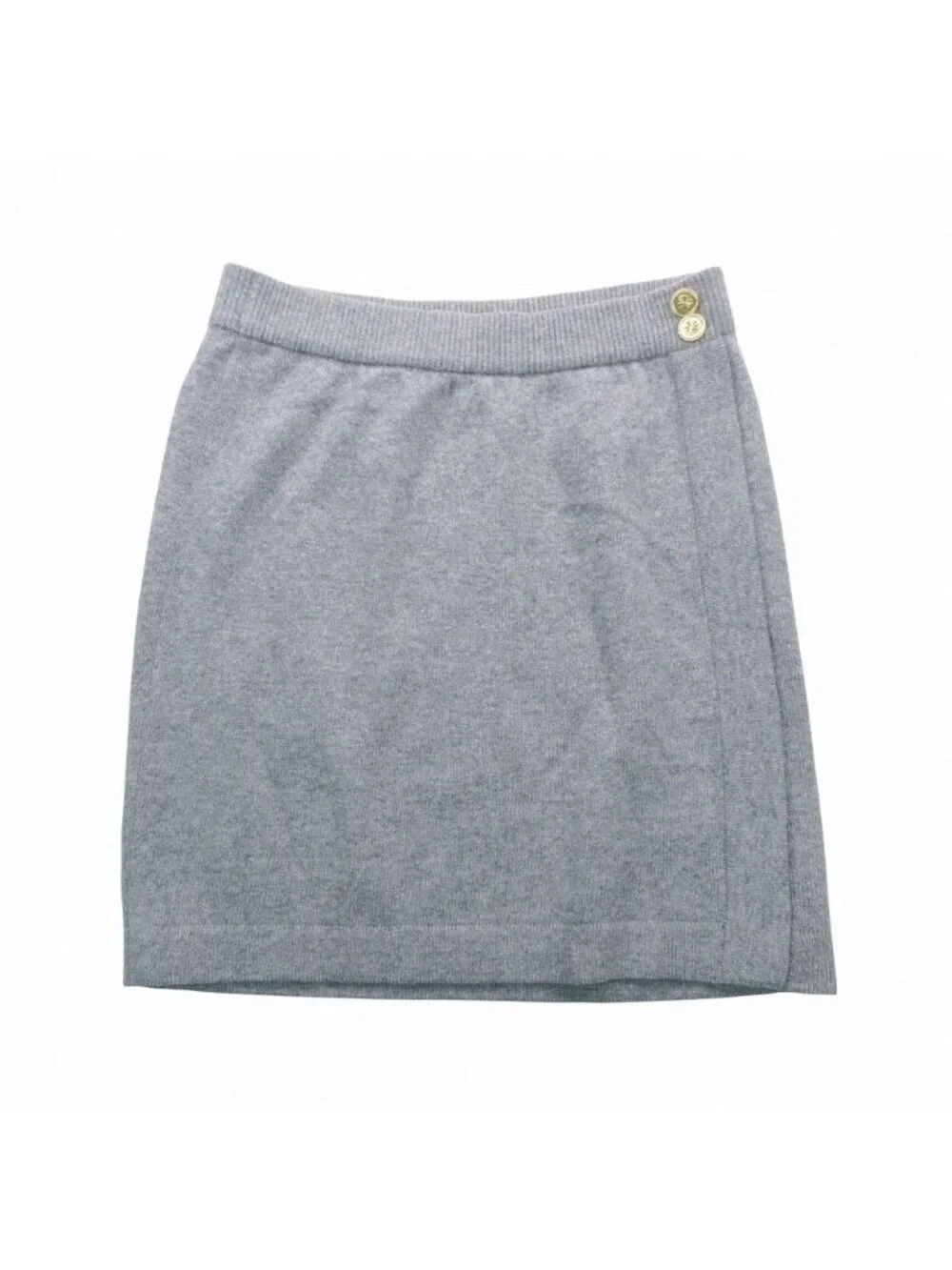 Chanel Vintage Pure Cashmere Knit Tight Skirt Gold Buttons Gray 2