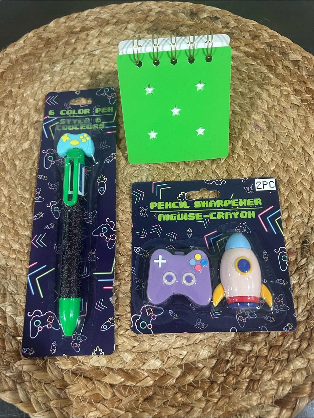 Kids Pencil Sharpeners and Multi-Color Pen Set - Green, Purple, Blue