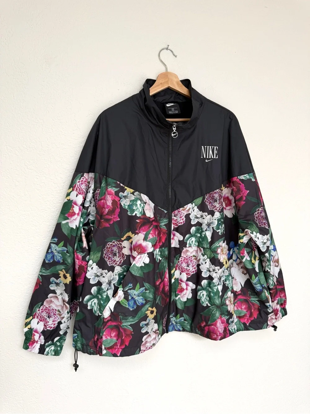 NIKE black floral colorblock zip up windbreaker jacket / size 1X