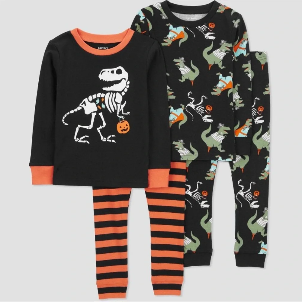 Carters 4 Piece Toddler Dinosaur PJ's, Matching Pajama Sets, Glow in dark