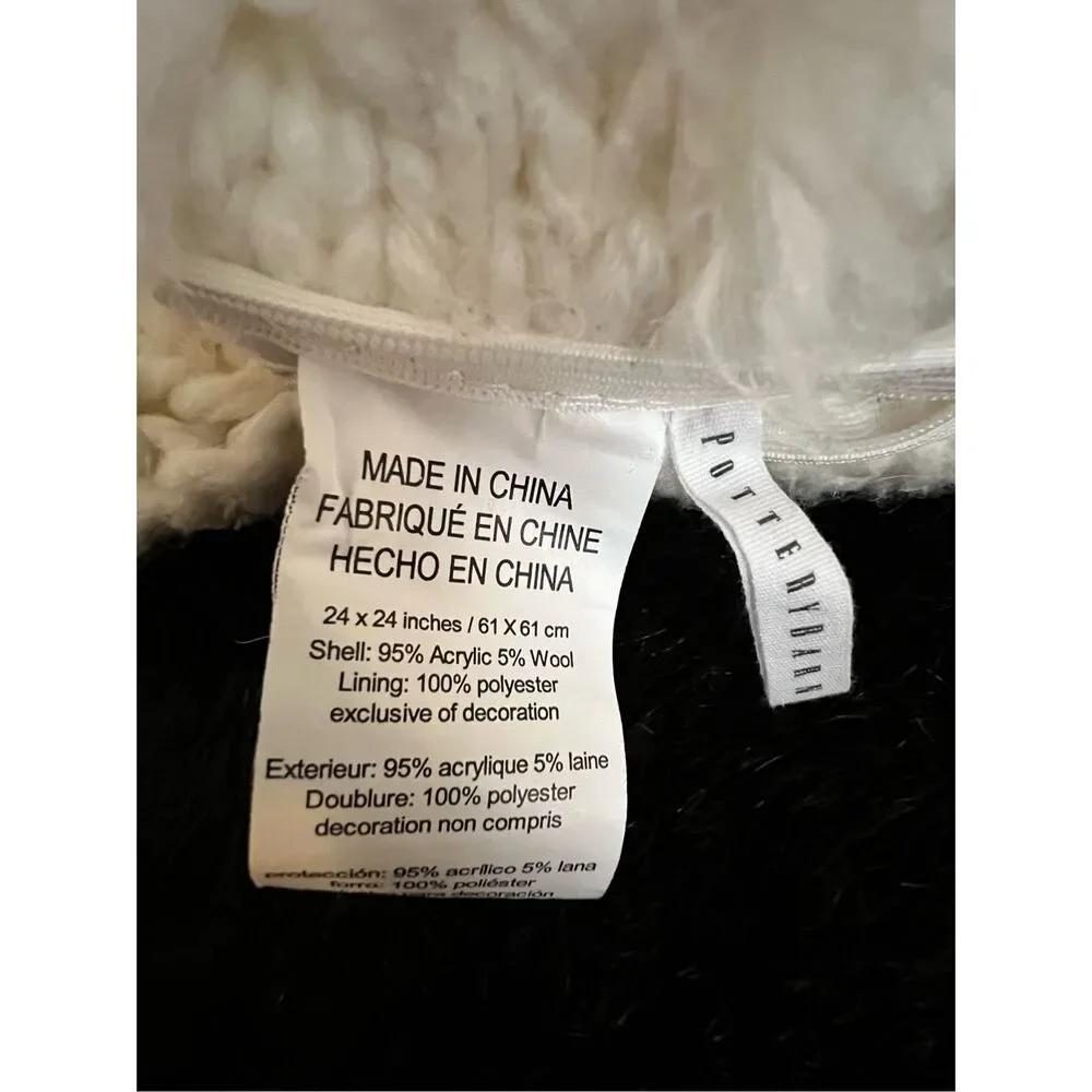 Pottery Barn Cable Knit Faux Fur Pillow Cover wool blend Christmas