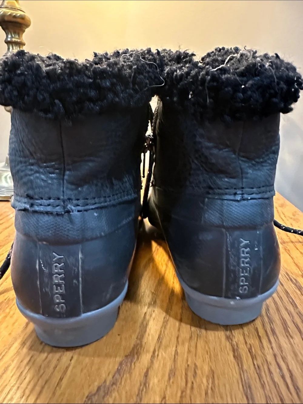 Sperry Black Faux-Fur Cuff Waterproof Lace-Up Winter Boots