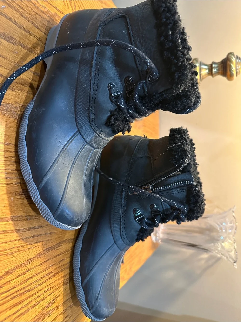 Sperry Black Faux-Fur Cuff Waterproof Lace-Up Winter Boots