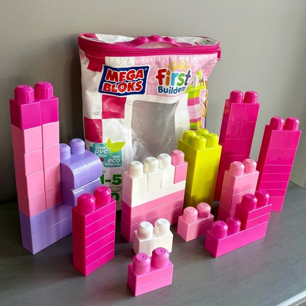 Mega Bloks First Builders Building Set 8417 Preschool Toy w/ Storage Bag Pink