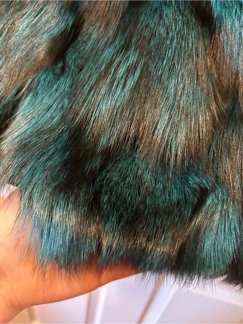 Greenish & Black Color Fox Fur Pillow Covers Real Fur Faux Suede Back Like New