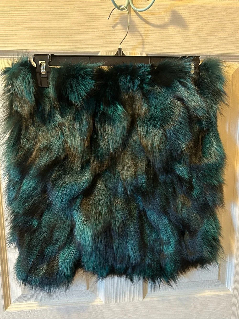 Greenish & Black Color Fox Fur Pillow Covers Real Fur Faux Suede Back Like New