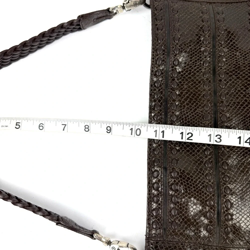 Brighton Embossed Snakeskin Hobo Handbag Brown Leather Shoulder Bag With Charm