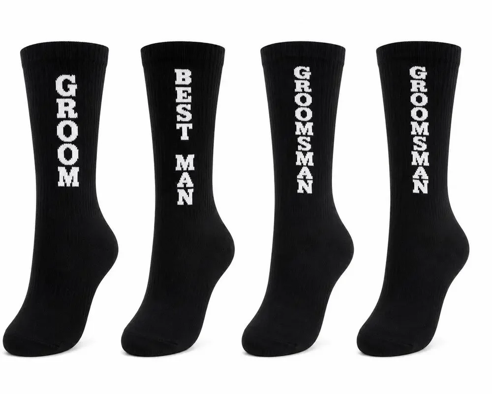 NEW Wedding Party Groom Socks Black Crew Socks 4 Pair New in Package