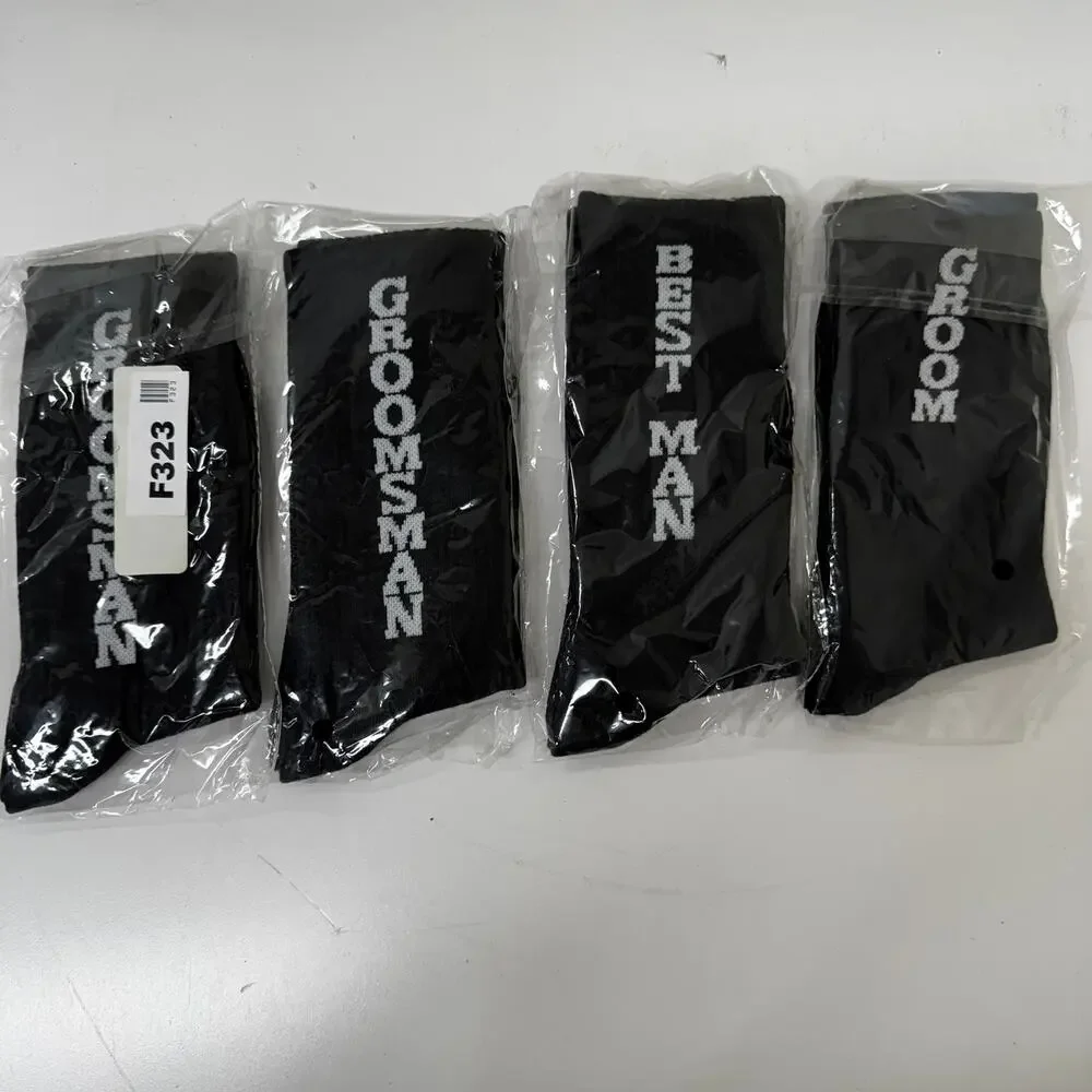NEW Wedding Party Groom Socks Black Crew Socks 4 Pair New in Package
