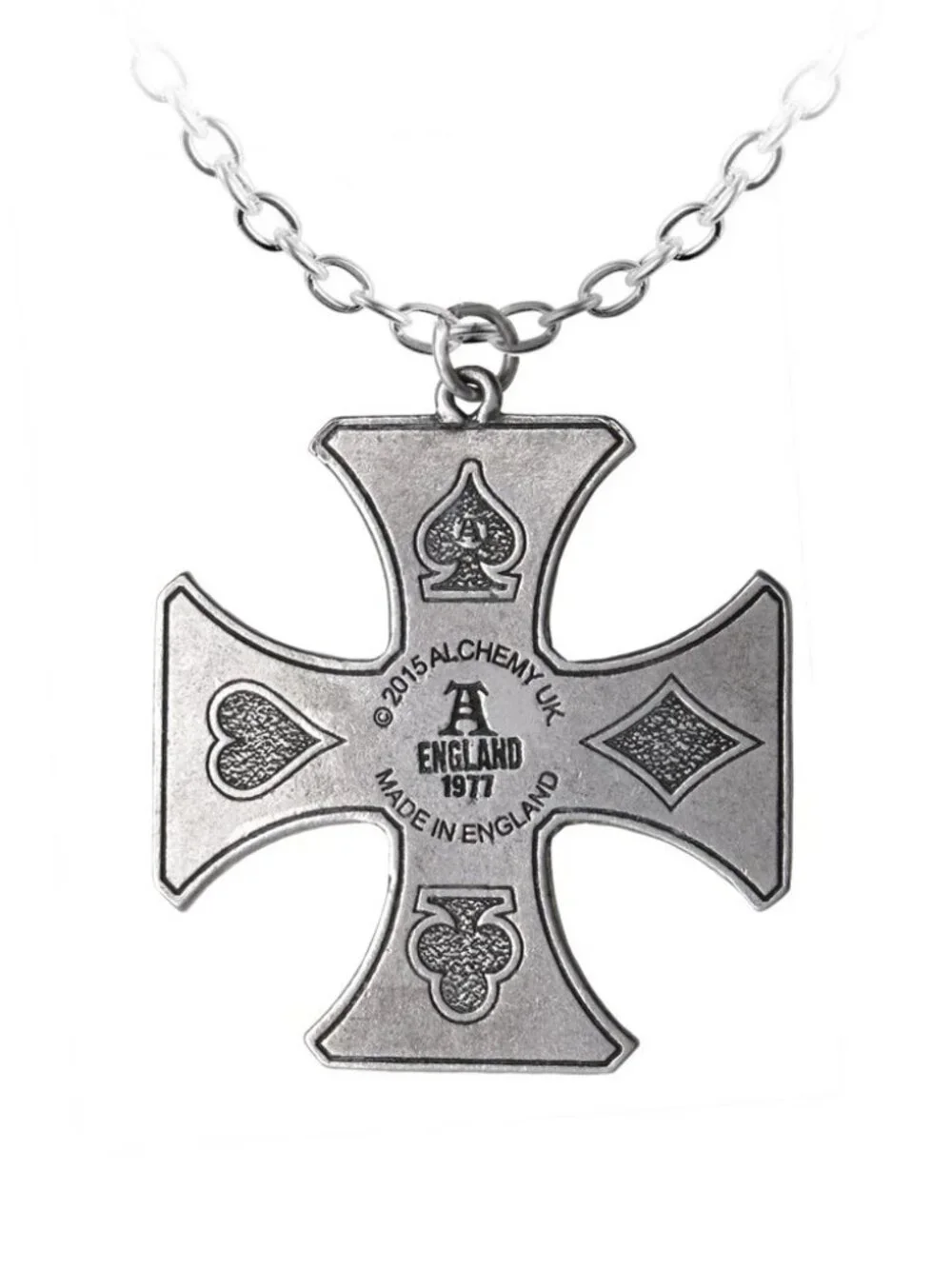 Alchemy Gothic Sharps Cross Pendant Iron Cross Black Card Suit Luck Pewter ULP41
