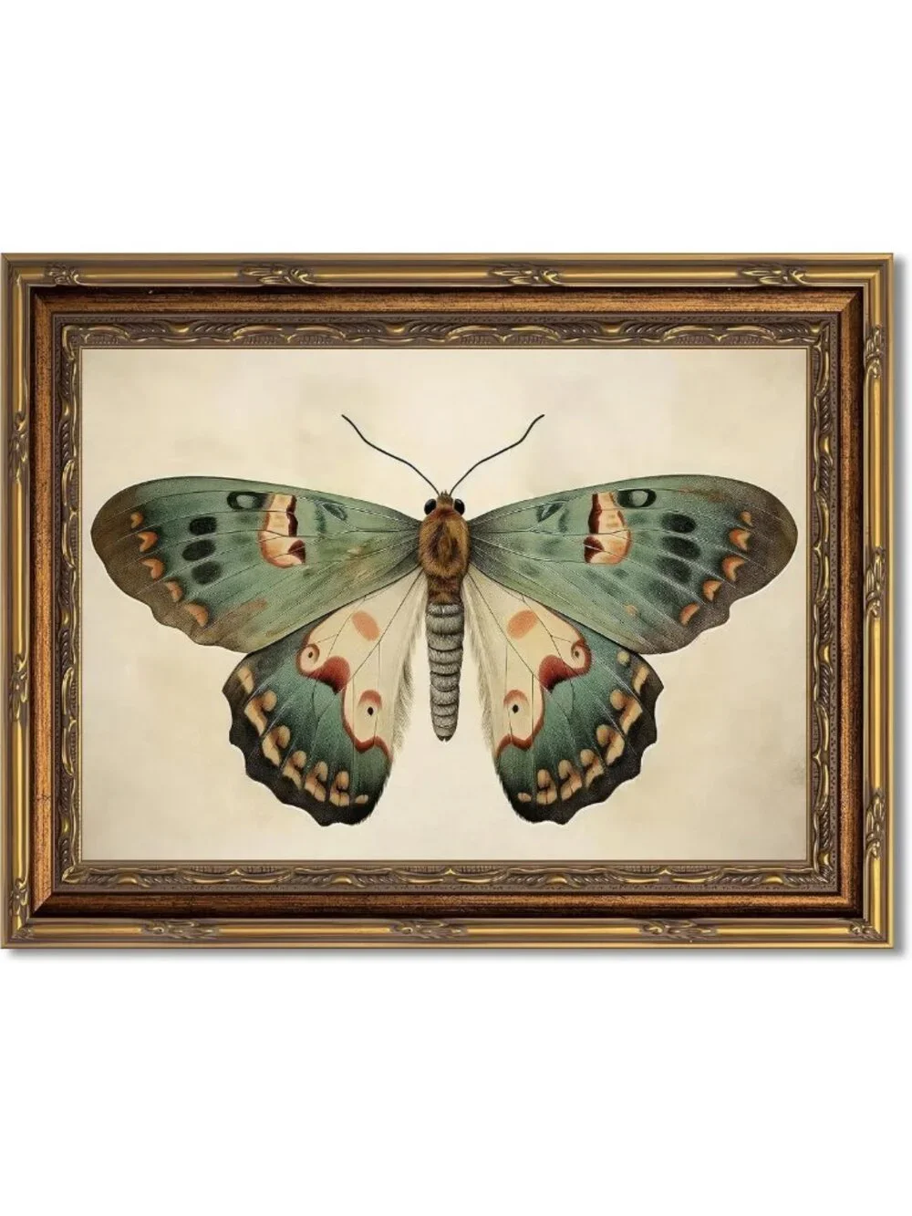 Vintage Gold Framed Butterfly Canvas Art | Retro Insect Wall Decor 9x11