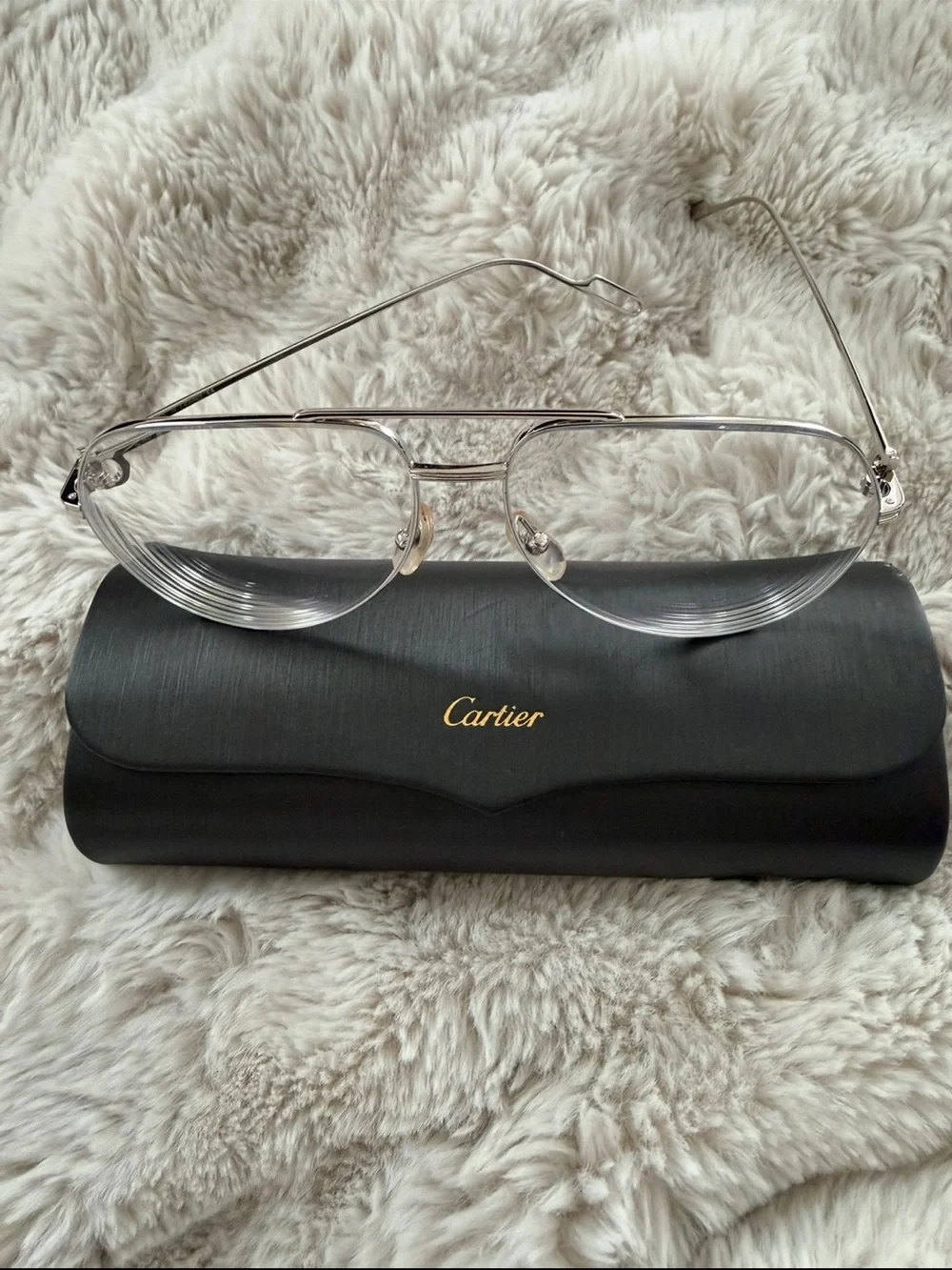 Cartier Silver Rimless Glasses with Black Case