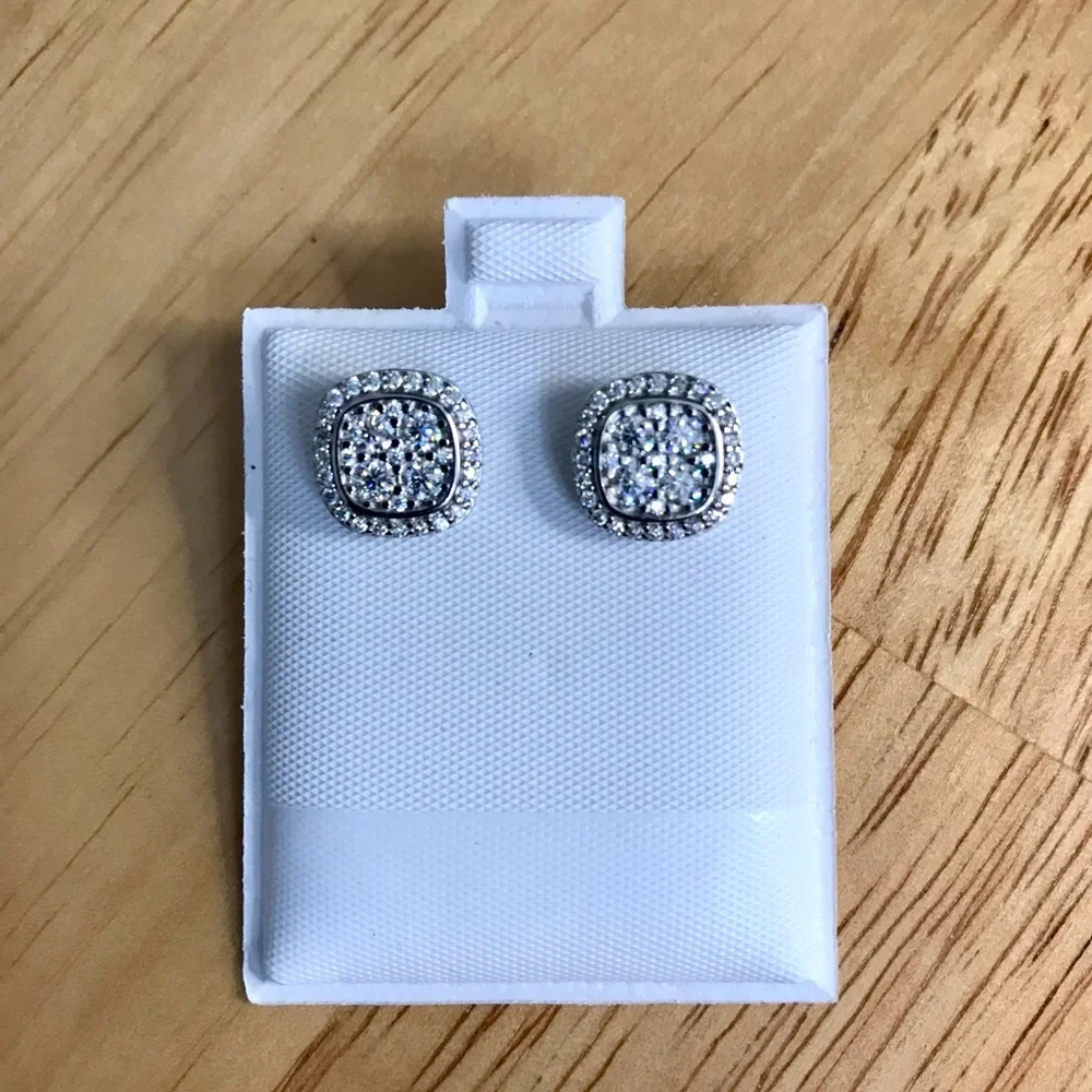 925 Sterling Silver Pavé Square Stud Earrings  Screw Back 1.00CT MOISSANITE