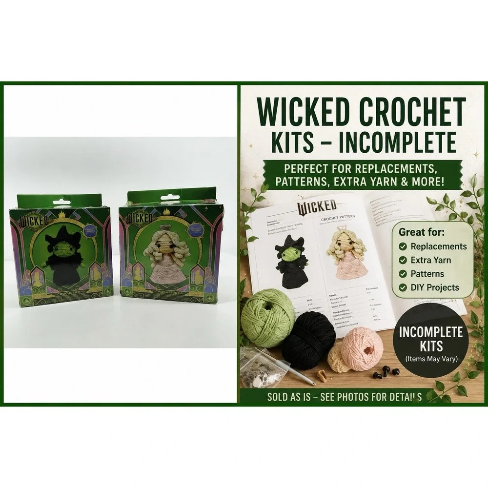 Wicked Crotchet Kit Lot Elphaba Glinda Partial Incomplete Replacement Parts Yarn